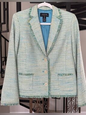 JOnes New York Signature Tweed Boucle Blazer/Jacket in Turquoise